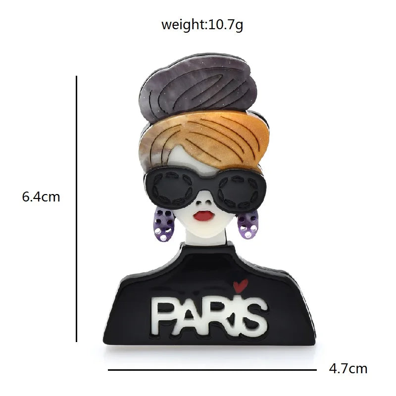 Paris Lady with Sunglasses Acrylic Brooch