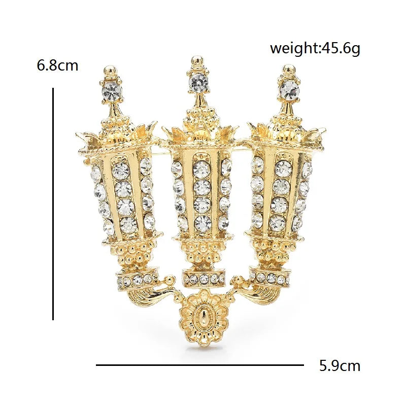 Rhinestone Three-Arm Candle Holder Brooch — dimensions