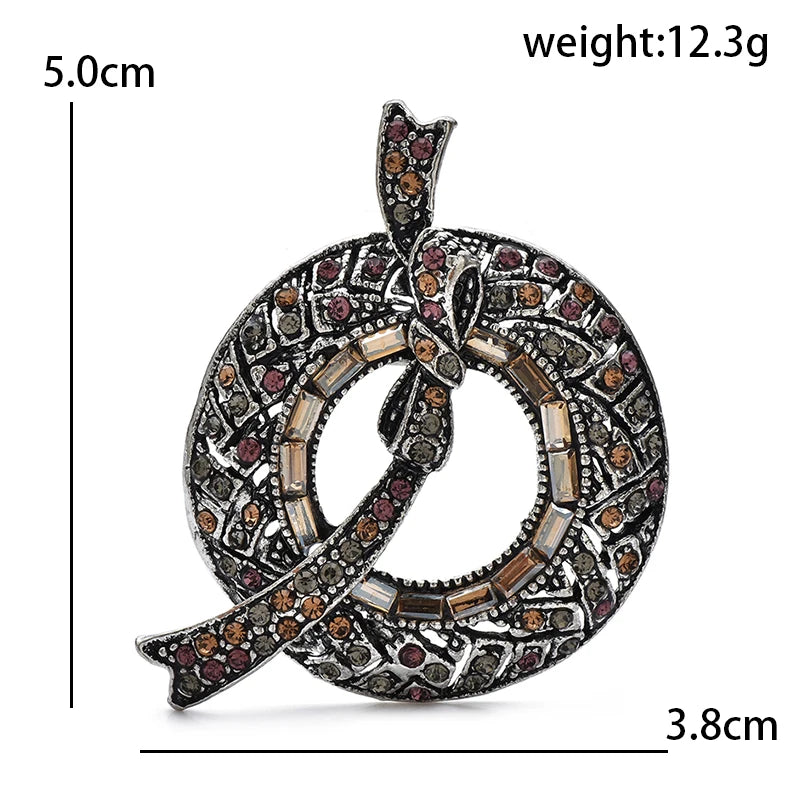 Rhinestone Circle with Ribbon Swirl Brooch — dimensions