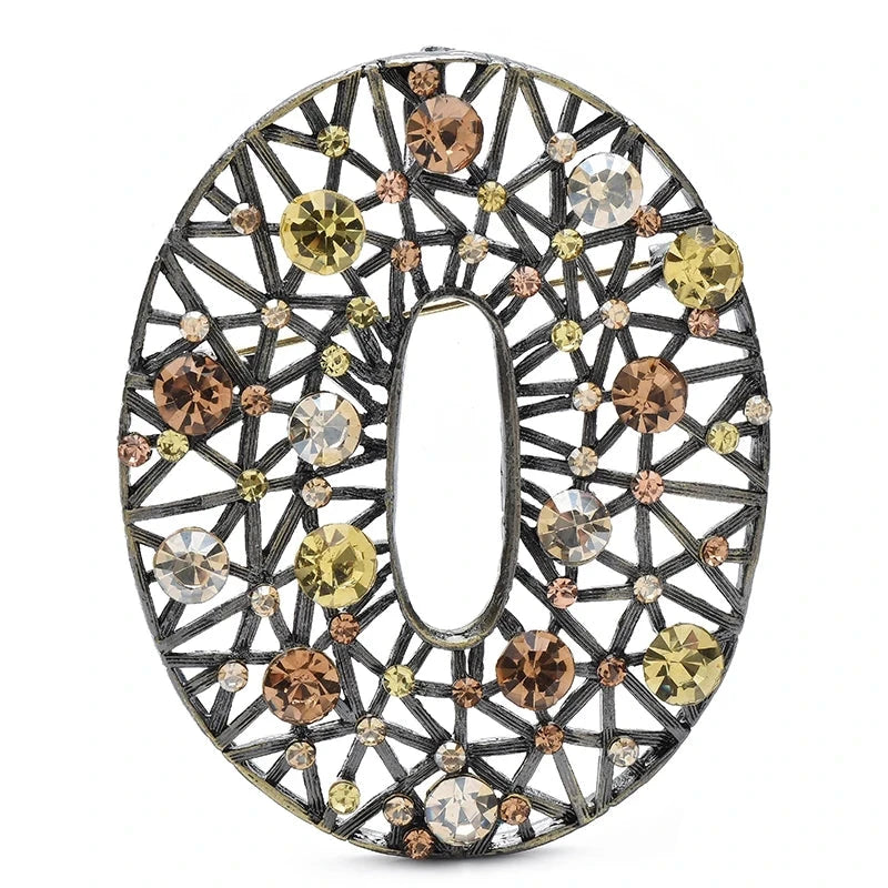 Oval Lattice with Faceted Stones Brooch — Champagne