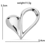 Polished Asymmetric Open Heart Stainless Steel Brooch — dimensions