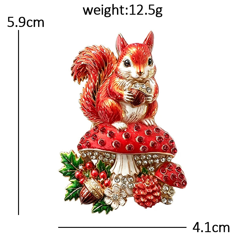 Squirrel on Woodland Mushrooms Brooch