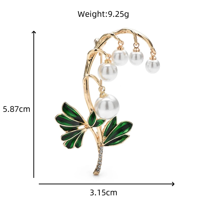 Pearl-Look Bell Flower Branch Brooch — dimensions