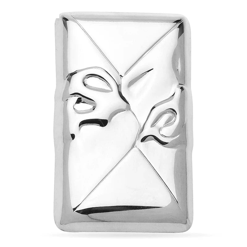 Sculptural Face Envelope Brooch — Silver