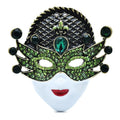 Jeweled Masquerade Face with Enamel Lips Brooch — Green