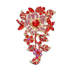 Jeweled Floral Spray with Marquise Leaves Brooch — Red