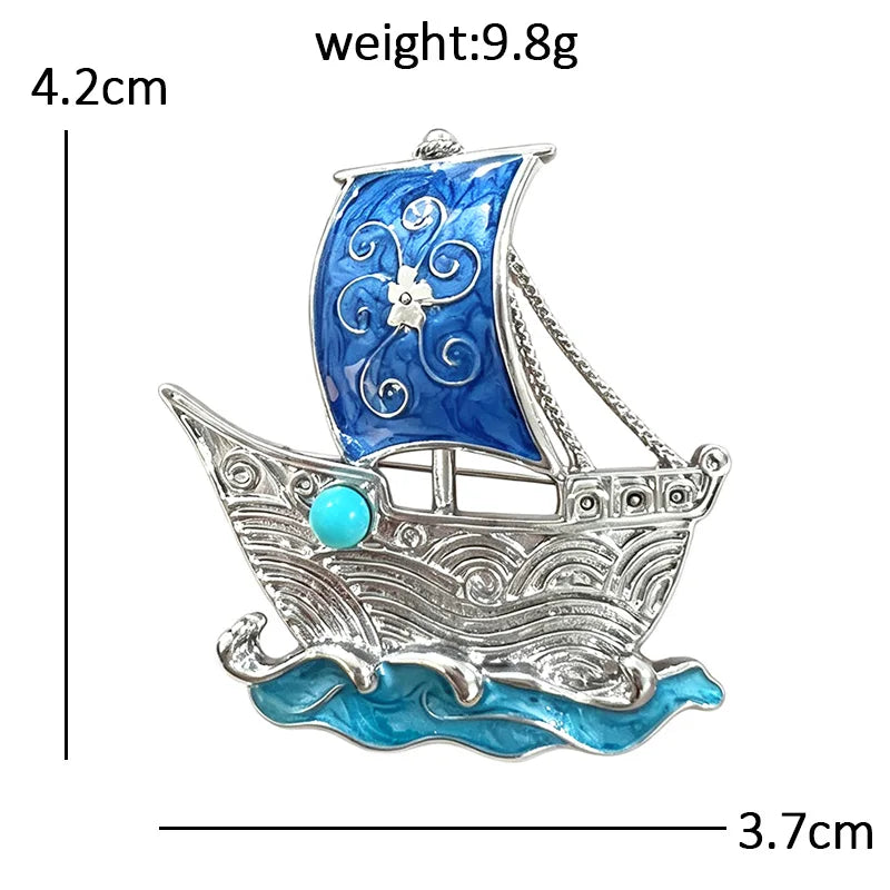 Vintage Blue Sailing Boat Brooch