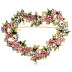 Jeweled Floral Heart Wreath Brooch — Pink