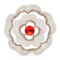 Layered White Flower with Faceted Center Brooch — Red