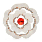 Layered White Flower with Faceted Center Brooch — Red