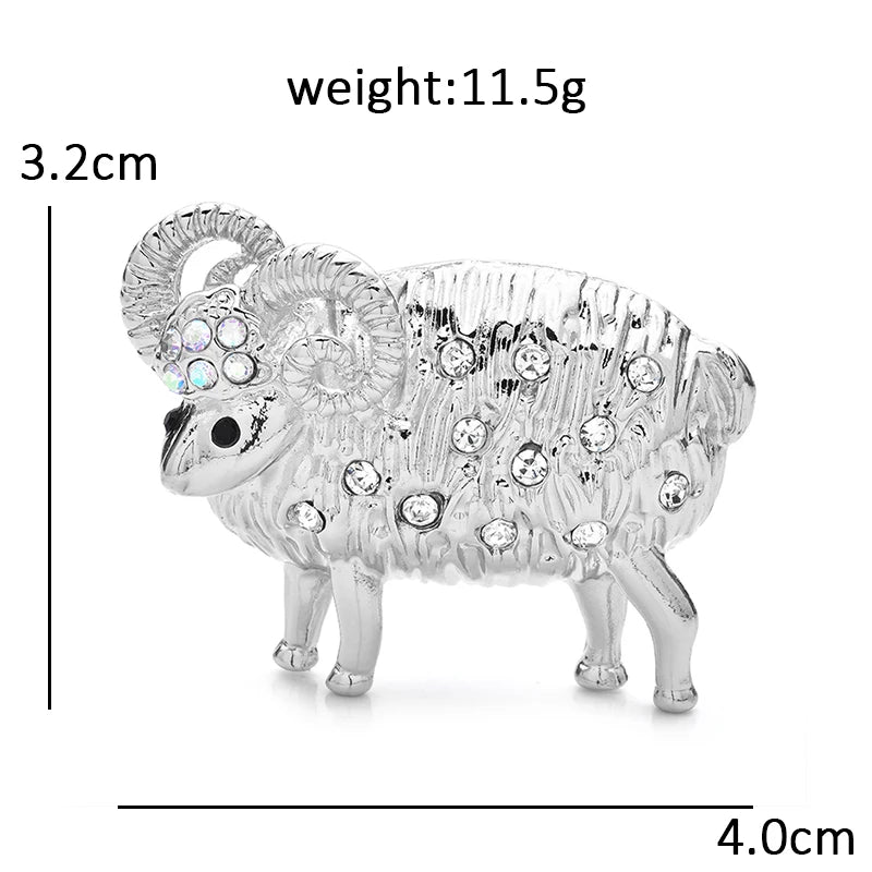 Rhinestone Curled Horn Sheep Brooch