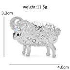 Rhinestone Curled Horn Sheep Brooch