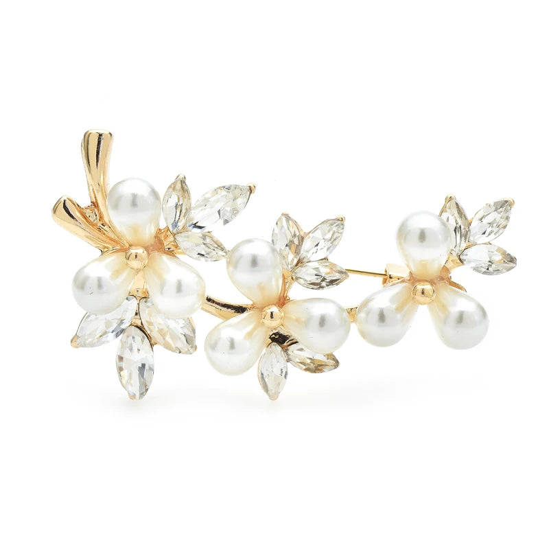 Pearl-Look Floral Branch Brooch