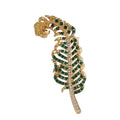Vintage-Style Rhinestone Feather Brooch — Green