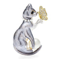 Cat Holding Jeweled Butterfly Brooch