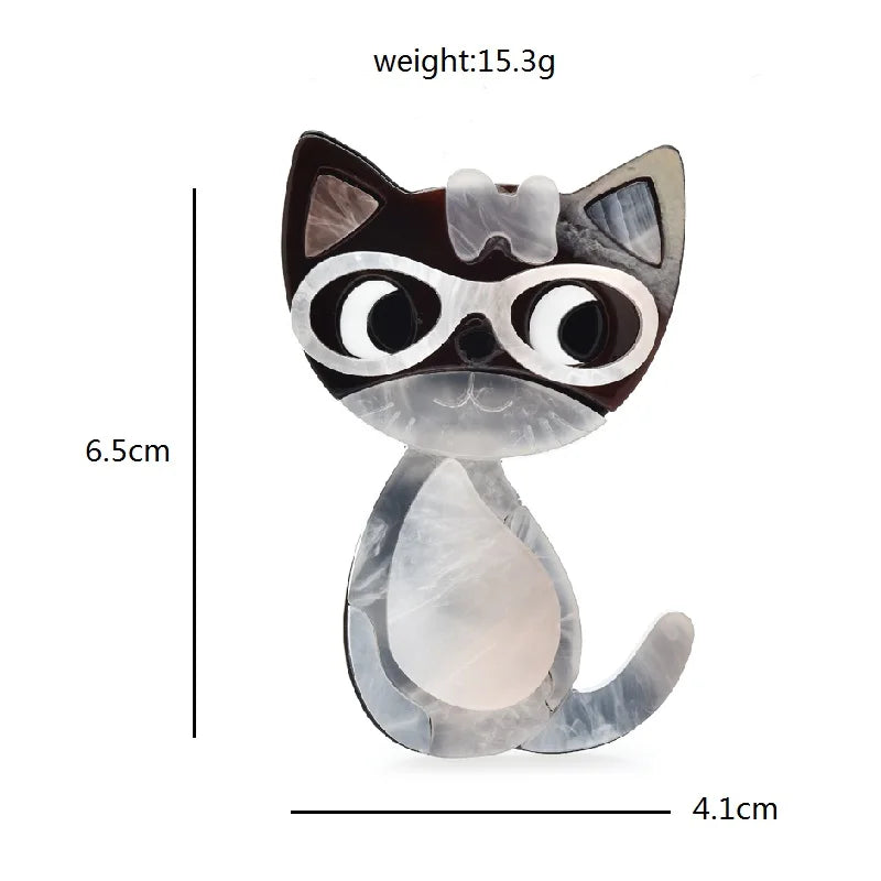Acrylic Cat with Glasses and Bow Brooch — dimensions
