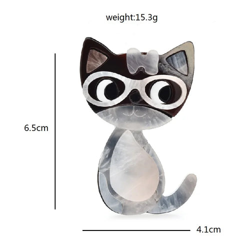 Acrylic Cat with Glasses and Bow Brooch — dimensions