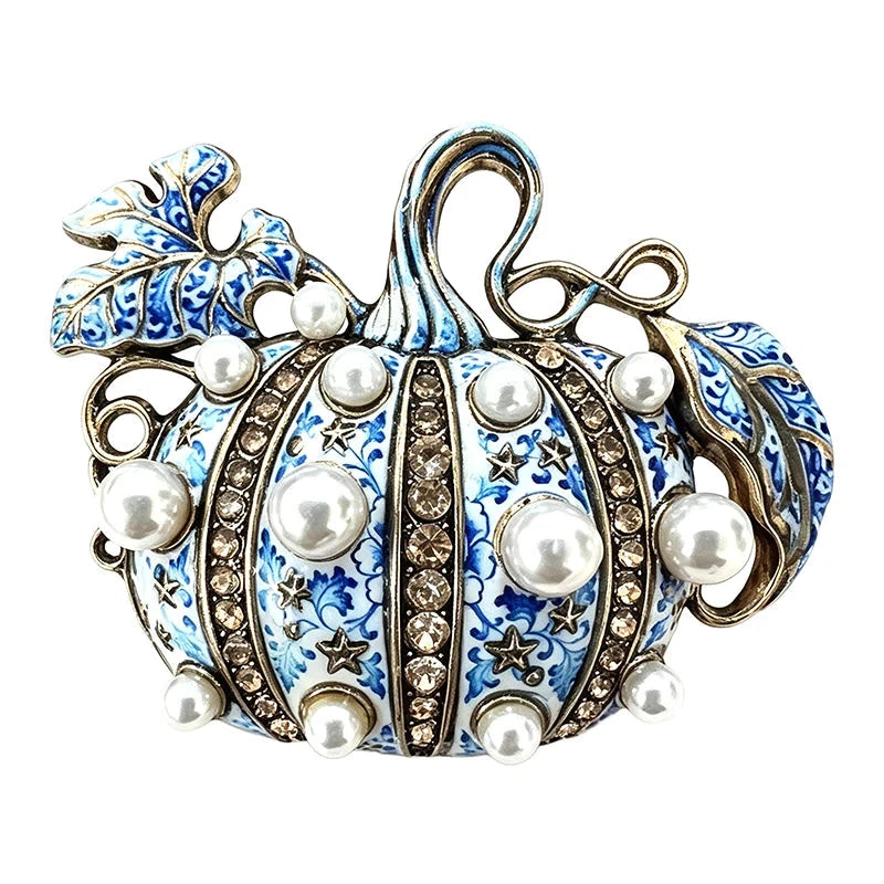 Pearl-Look-Accent Pumpkin with Curling Vine Brooch original white background variant photo