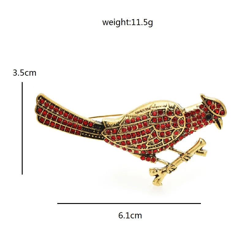 Red Rhinestone Pheasant Brooch