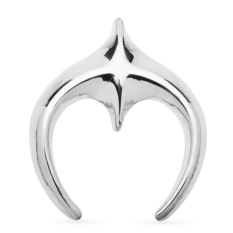 Polished Star and Crescent Moon Brooch — Silver