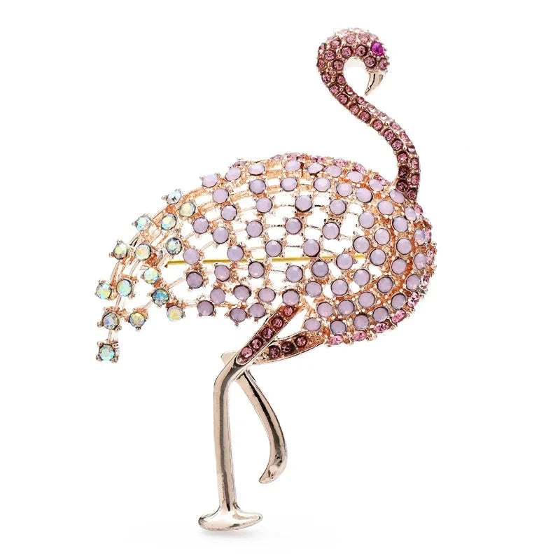Pink Jeweled Bird Brooch — Pink