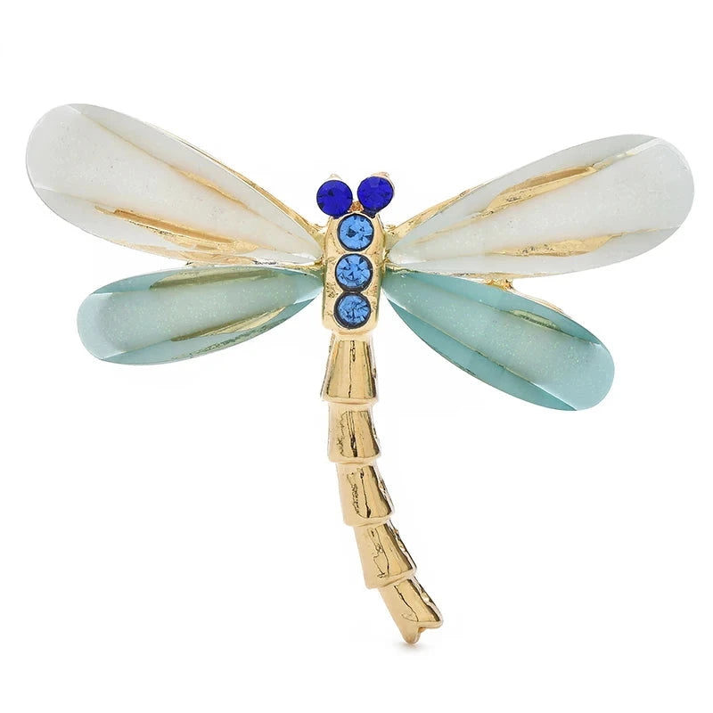 Enamel Dragonfly with Jewel Body Brooch — Blue