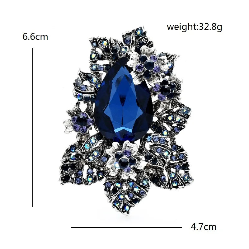 Vintage-Style Floral Cluster with Teardrop Center Brooch — dimensions