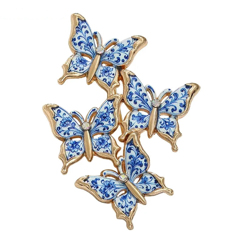 Blue and White Butterfly Cluster Brooch