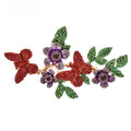 Rhinestone Butterfly and Flower Branch Brooch — Red