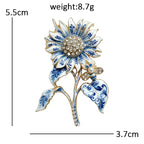 Blue and White Sunflower with Bee Brooch