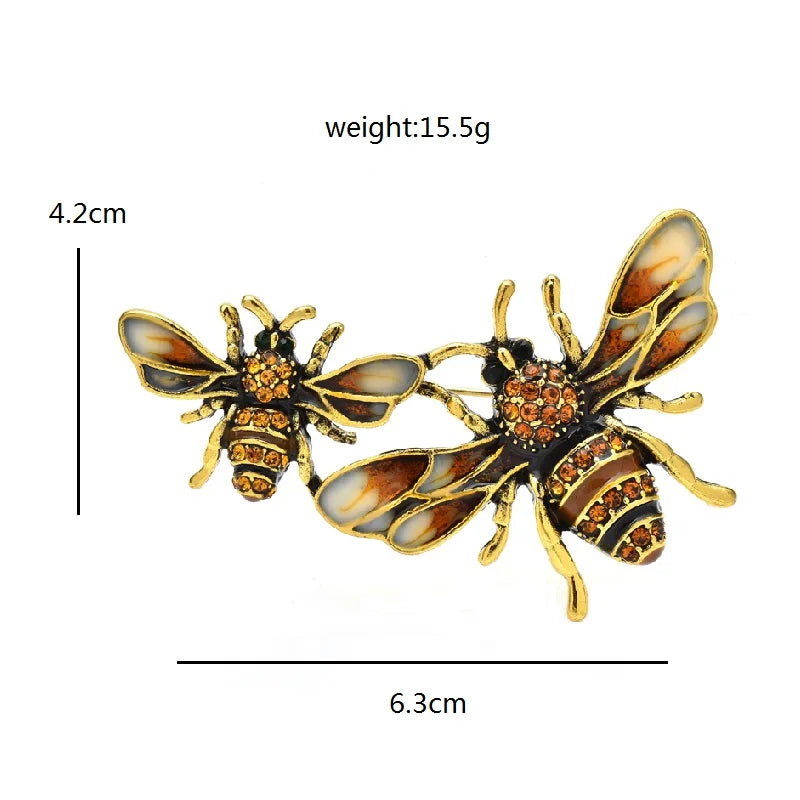 Enamel Jeweled Bee Duo Brooch