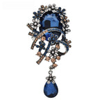 Vintage-Style Floral Crest with Teardrop Brooch — Blue