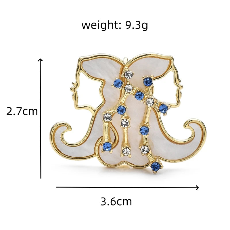 Gemini Zodiac Twins with Blue Stars Brooch — dimensions
