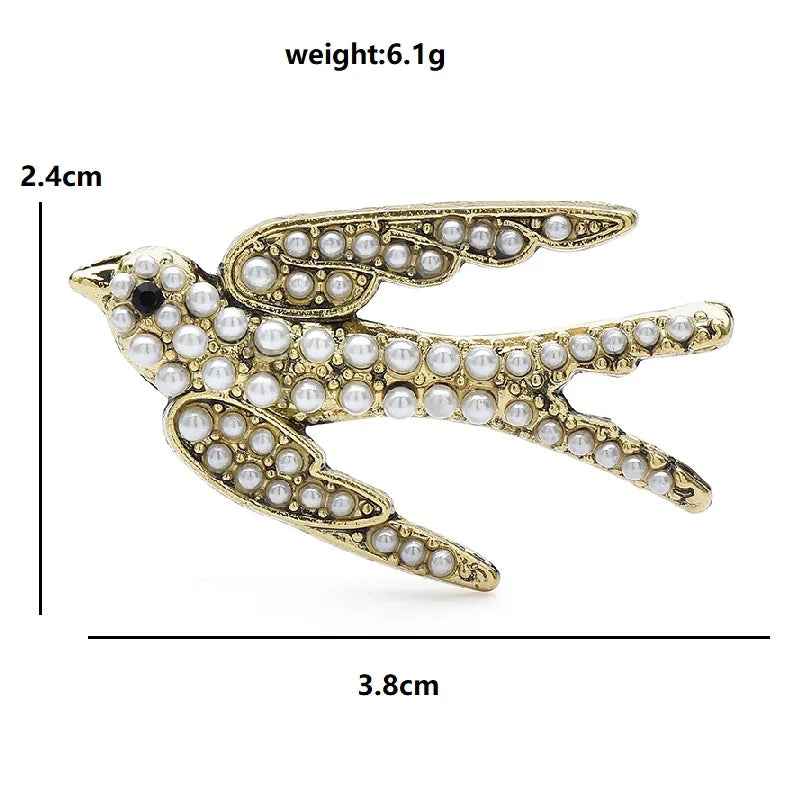 Pearl-Look Flying Swallow Brooch — dimensions