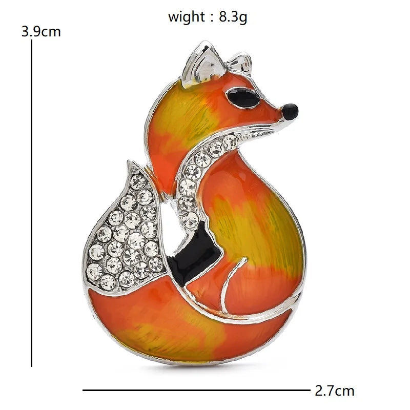 Curled Enamel Fox with Rhinestones Brooch — dimensions