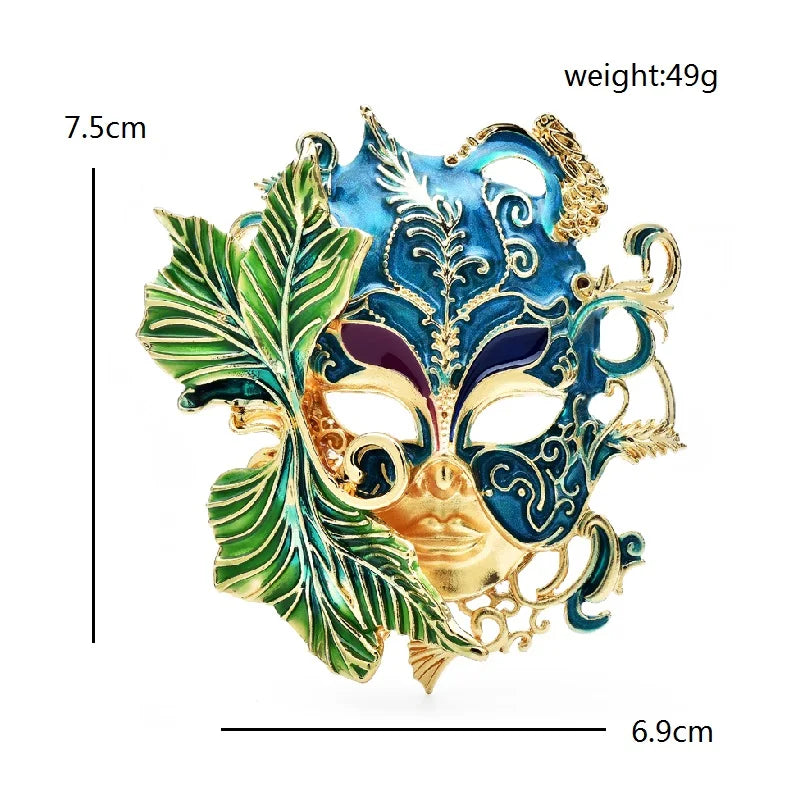 Enamel Art Face with Leaf Details Brooch — dimensions