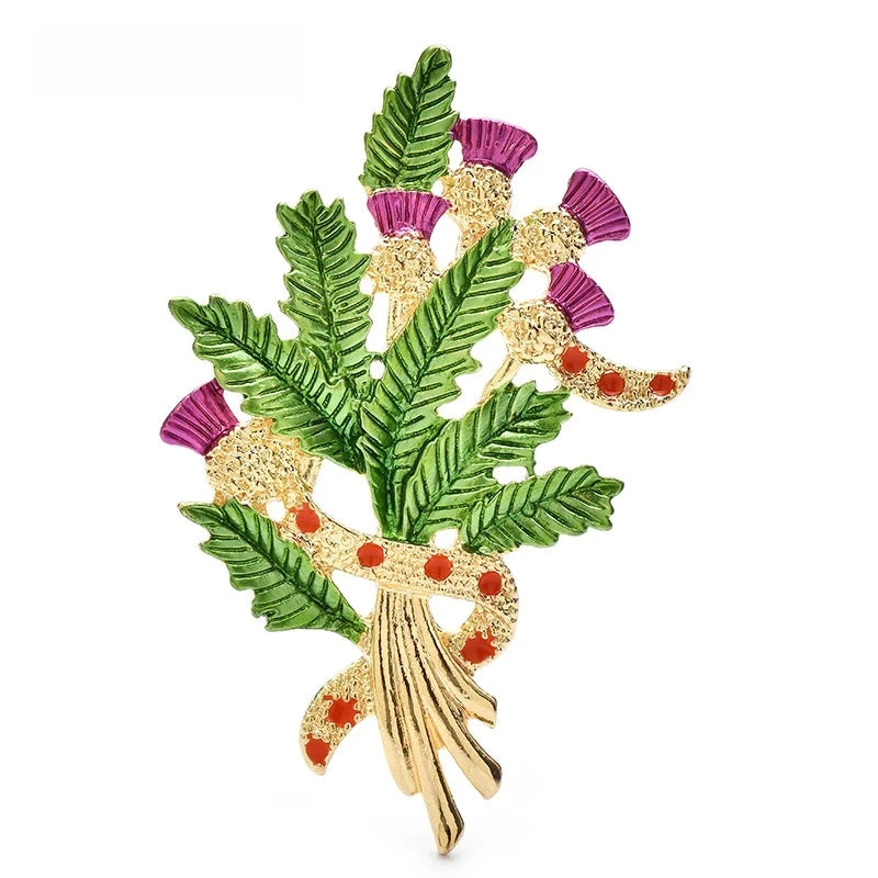Enamel Thistle Bouquet with Ribbon Bow Brooch — Thistle Bouquet