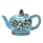 Ornate Enamel Teapot Brooch — Blue