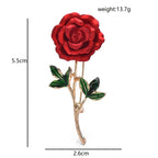 Red Enamel Rose with Green Leaves Brooch — dimensions