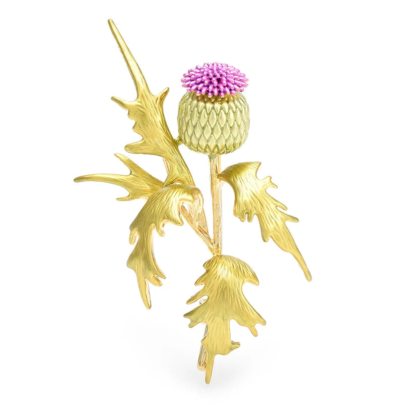 Purple Thistle with Golden Leaves Brooch