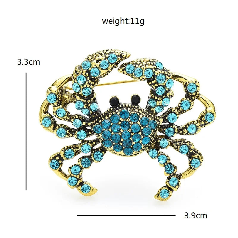 Vintage Jeweled Crab with Raised Claws Brooch