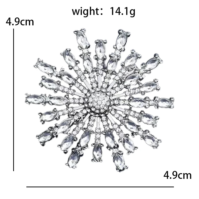 Faceted Rhinestone Sunburst Brooch — dimensions