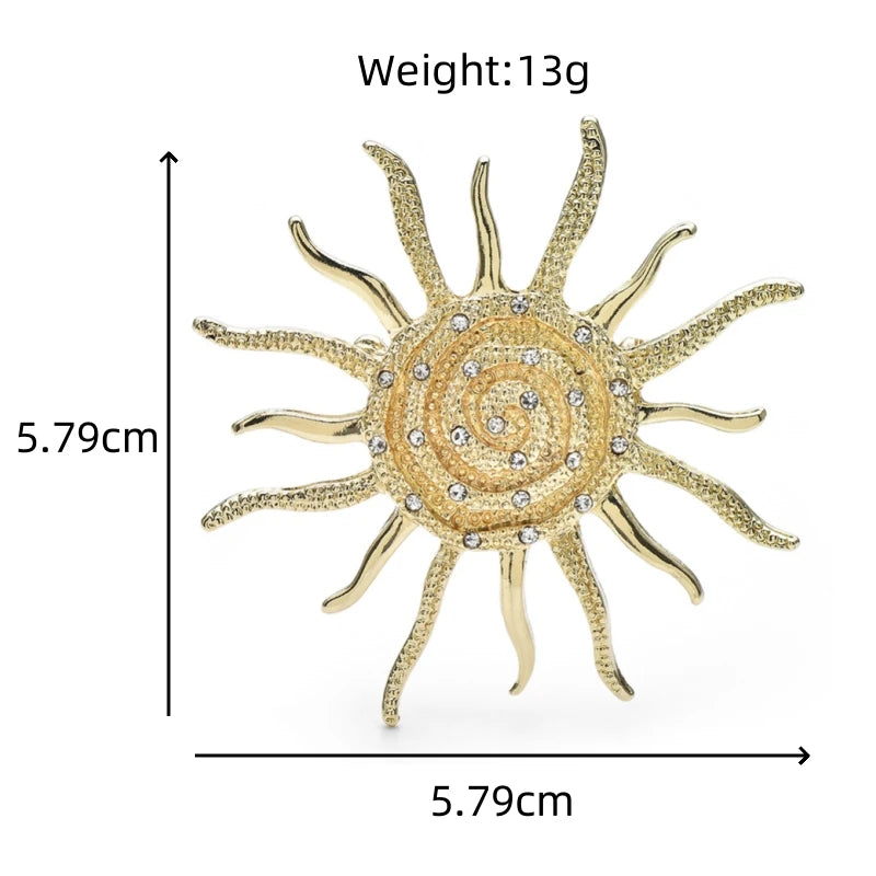 Spiral Sunburst with Rhinestone Accents Brooch — dimensions