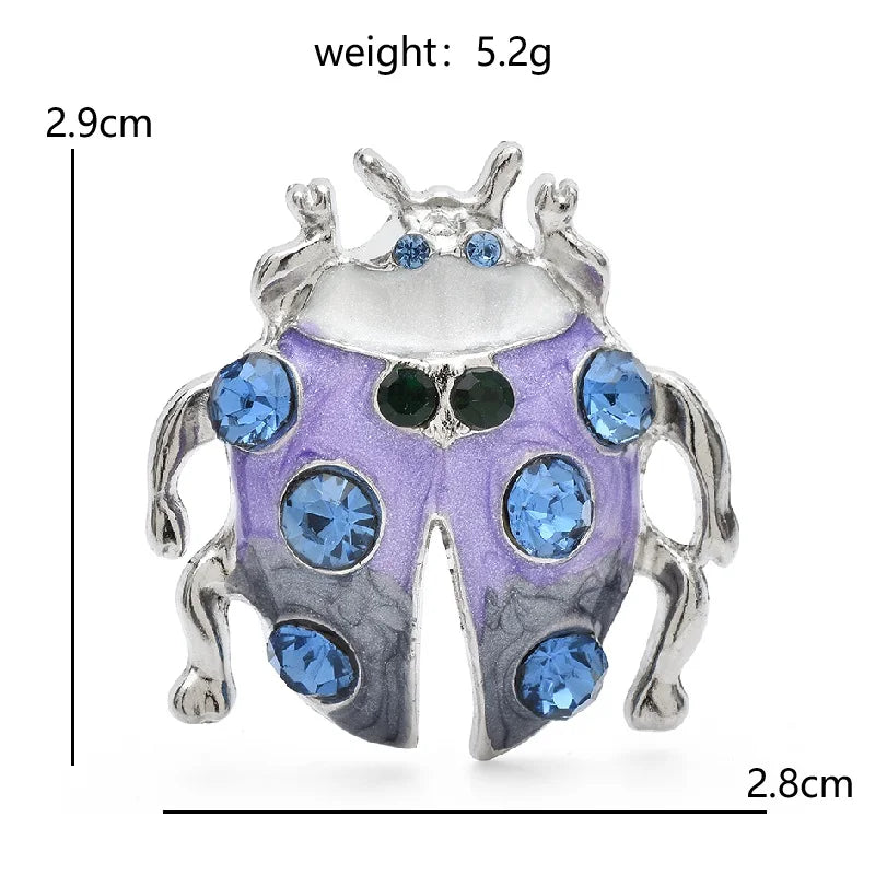 Lavender Enamel Ladybug with Blue Stones Brooch — dimensions
