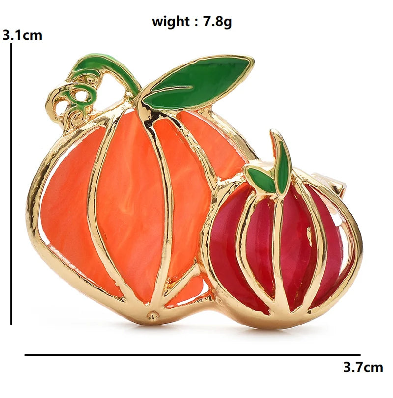 Enamel Pumpkin Pair with Green Leaves Brooch dimensions and weight