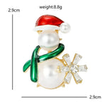 Pearl-Look Snowman with Green Scarf Brooch — dimensions