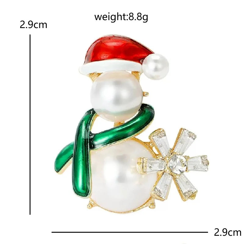 Pearl-Look Snowman with Green Scarf Brooch — dimensions