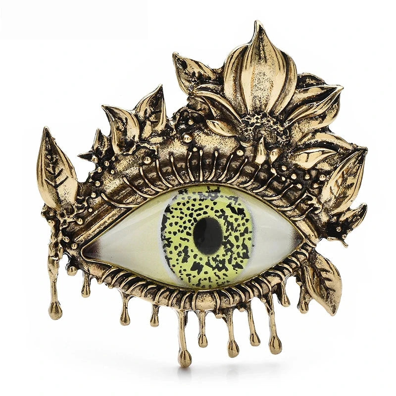 Vintage-Style Green Eye with Floral Frame Brooch original variant product photo