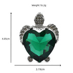 Green Heart Crystal Sea Turtle Brooch — dimensions