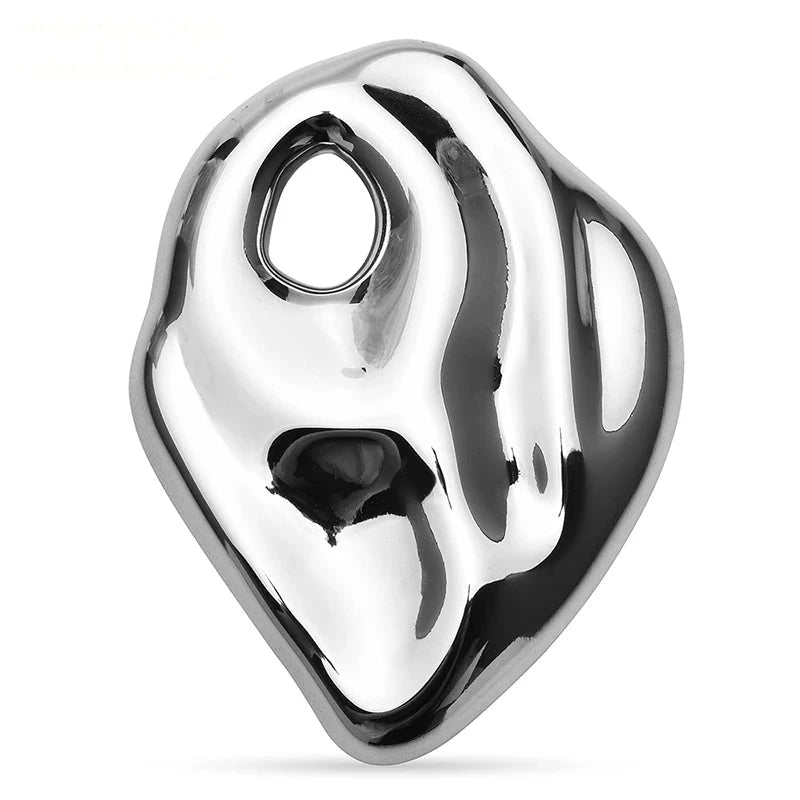 Polished Organic Oval Stainless Steel Brooch — Silver